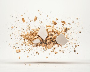 Poster - An abstract representation of shattered materials, showcasing dynamic motion and texture in a minimalistic setting, ideal for modern design projects.
