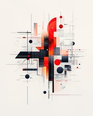 Poster - A vibrant and abstract geometric design featuring bold shapes, contrasting colors, and intricate lines, perfect for creative projects and digital art.