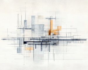 Poster - An abstract geometric design featuring monochrome lines and shapes with a touch of color, perfect for modern art enthusiasts and creative projects.