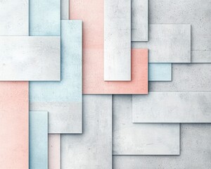 Poster - An abstract arrangement of rectangular shapes in soft hues of blue, pink, and gray. This design is ideal for backgrounds or graphic projects.