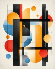 Poster - A vibrant abstract composition featuring geometric shapes in various colors. This artwork combines lines and circles for a modern artistic expression.
