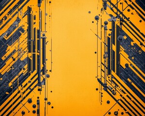 Poster - Abstract geometric pattern with bold yellow and black lines. Ideal for technology backgrounds, design projects, and modern art compositions.
