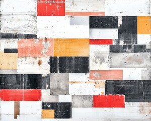 Poster - A vibrant abstract composition featuring geometric shapes in a mix of colors like red, black, white, and yellow, perfect for creative projects.