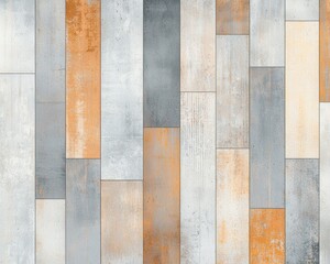 Poster - A stylish wooden floor with a modern design, showcasing a combination of gray and orange tones, perfect for contemporary interior spaces.