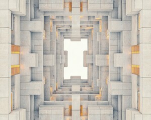 Poster - An abstract view of a modern architectural structure showcasing geometric patterns and unique shapes, creating a visual sense of depth and perspective.