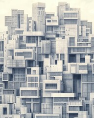 Poster - An intricate arrangement of modern concrete structures, showcasing unique designs and geometric patterns, perfect for urban architecture enthusiasts.