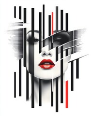 Poster - A striking abstract portrait featuring bold lines and contrasting colors, emphasizing beauty and modernity through artistic expression.