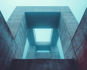 Poster - A striking view of a concrete structure shrouded in mist, showcasing modern architecture's simplicity and elegance. Ideal for design inspiration.
