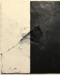 Poster - An abstract composition featuring contrasting textures and colors, showcasing a stark division between light and dark surfaces, evoking deep emotions.