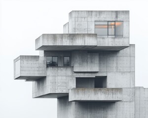 Poster - An innovative concrete structure showcasing modern architectural design with distinct geometric shapes, emphasizing minimalism and functionality.