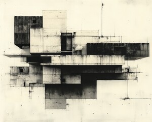 Poster - A striking abstract architecture design featuring layered geometric forms and contrasting textures, creating a captivating visual experience.