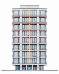 Poster - A modern residential building showcasing contemporary architecture with large glass windows, a clean facade, and unique design elements for urban living.