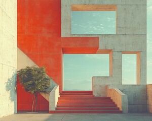 Poster - A modern architectural structure featuring striking geometric forms, vibrant colors, and large windows that invite natural light and enhance the space.