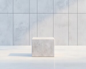 Poster - A minimalist concrete display pedestal against a light-colored textured wall, perfect for showcasing art or products in contemporary settings.