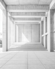 Poster - A minimalistic architectural space featuring stark concrete walls, geometric lines, and soothing natural light illuminating the interior design.