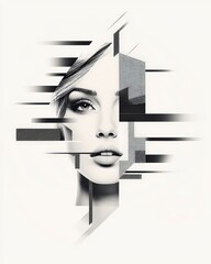 Poster - A stunning abstract graphic art piece showcasing a fragmented face, blending beauty with geometric elements for a striking visual impact.