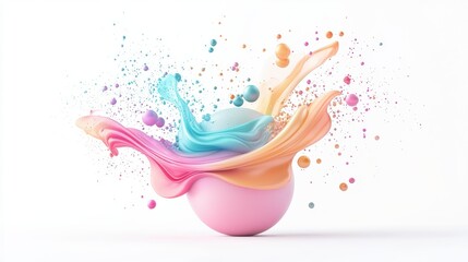 Poster - A dynamic splash of colorful liquid elements creating an eye-catching visual effect on a white background, perfect for creative projects and designs.