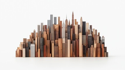 Poster - A creative representation of a city skyline composed of wooden blocks, showcasing architectural diversity and artistic design.