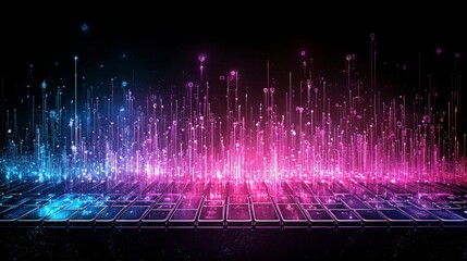 Poster - A vibrant abstract digital image showcasing colorful light beams and waves, evoking energy, creativity, and modern technology aesthetics.