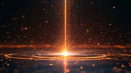 Poster - A mesmerizing visual of glowing particles emanating from a central point, creating a captivating and dynamic energy effect in dark tones.