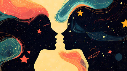 Wall Mural - background with stars, surrealism abstraction of love and the choice of dreams, love in a parallel u