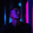 © MK - Contemplative Man in Neon Lights