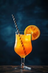 Wall Mural - Orange cocktail with ice and orange slice garnish in elegant glass