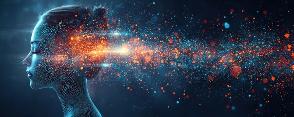 Poster - Digital profile with glowing particles representing artificial intelligence and technology innovation