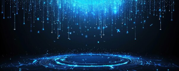 Poster - Abstract digital blue glowing lightbits forming futuristic motion background