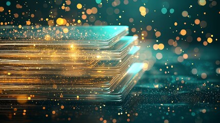 Poster - Abstract digital background featuring layered glowing elements with bokeh effects in teal and gold tones.