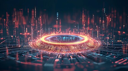 Poster - Futuristic digital landscape with glowing circuits and vibrant data streams, representing advanced technology and connectivity.