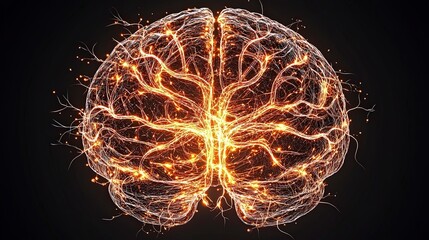 Poster - Illuminated brain representation with fiery connections on a dark background, symbolizing intelligence and neural activity.