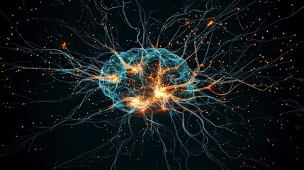 Poster - Abstract visualization of a neural network with glowing connections, representing communication and intelligence in a dark background.