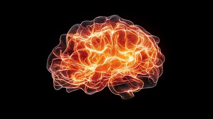 Poster - A glowing, abstract representation of a brain with fiery, interconnected lines against a dark background.