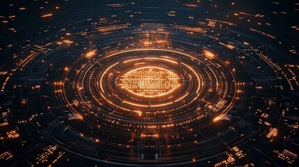 Poster - Abstract digital design with concentric glowing circles and intricate patterns, evoking a sense of depth and technology.