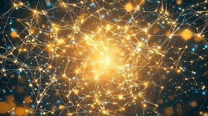 Poster - Brightly illuminated network of interconnected lines and nodes, creating a mesmerizing pattern of light against a dark background.