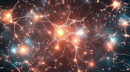 Poster - Abstract visualization of interconnected neurons, featuring glowing nodes and intricate patterns, representing neural networks and brain activity.