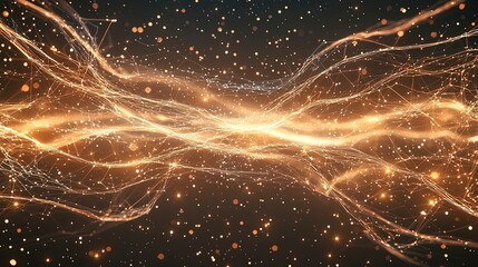 Poster - Abstract digital background with shimmering golden lines and particles, creating a sense of movement and energy.