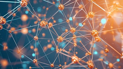 Poster - Abstract representation of interconnected nodes and particles in vibrant colors, illustrating concepts of connectivity and technology.