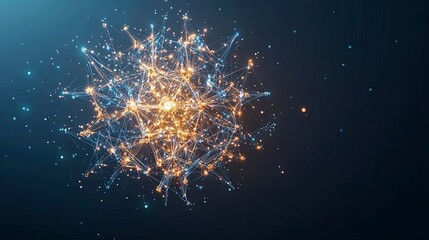 Poster - Vibrant abstract explosion of light with shimmering blue and orange particles against a dark background, creating a dynamic visual effect.