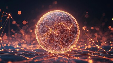 Poster - A glowing sphere composed of interconnected lines and particles against a dark background, symbolizing technology and connectivity.