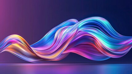 Poster - Colorful flowing waves with a gradient of blue, purple, and pink against a dark background, creating a dynamic and vibrant abstract design.