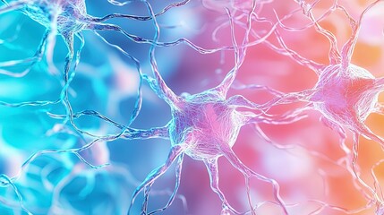 Poster - Colorful neurons interconnected in a dynamic network, representing the complexity of the nervous system and neural communication.