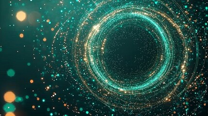 Poster - Vibrant swirling particles create an ethereal circular pattern, radiating light in a dark backdrop, evoking a sense of motion and energy.