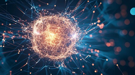 Poster - A vibrant visualization of a neural network, showcasing interconnected nodes and glowing pathways, symbolizing communication and data processing.