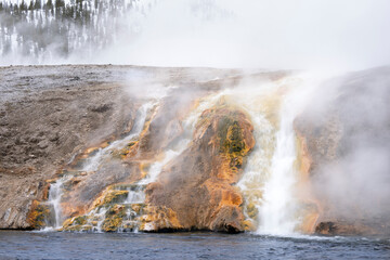 Wall Mural - USA, Wyoming, Yellowstone National Park. Outflow from Midway Geyser Basin into Firehole River.