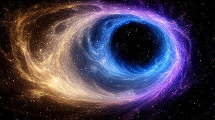 A mesmerizing cosmic swirl of vibrant purples, blues, and golds.  A cosmic ballet of light and energy.