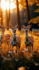 Wall Mural - majestic deer in sunlit autumn forest