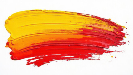 Poster - Bright red and yellow paint blends smoothly across a white backdrop showcasing an artistic brushstroke. The colors create a warm dynamic visual effect evoking creativity and expression.