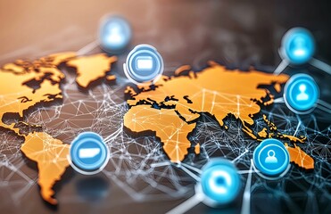 Poster - Global Network Connections Digital World Map